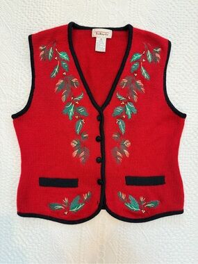 Vintage Talbots Wool Blend Red Christmas Vest Womens Medium M Grandmacore